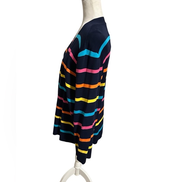 Red Women's Striped Rainbow Open Front Cardigan Multicolor Size XL Career Church - Picture 5 of 9